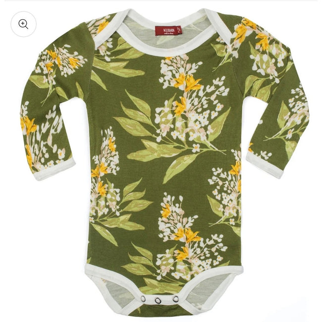 Milkbarn Bamboo Long Sleeve One Piece, Green Floral, NWT
