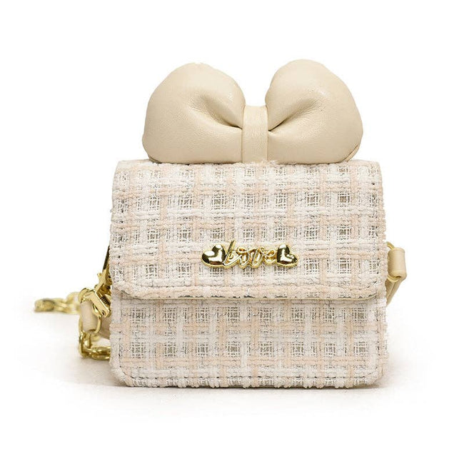 Sweet Bow Children's Shoulder Bag Plaid Fashion Style: Cream