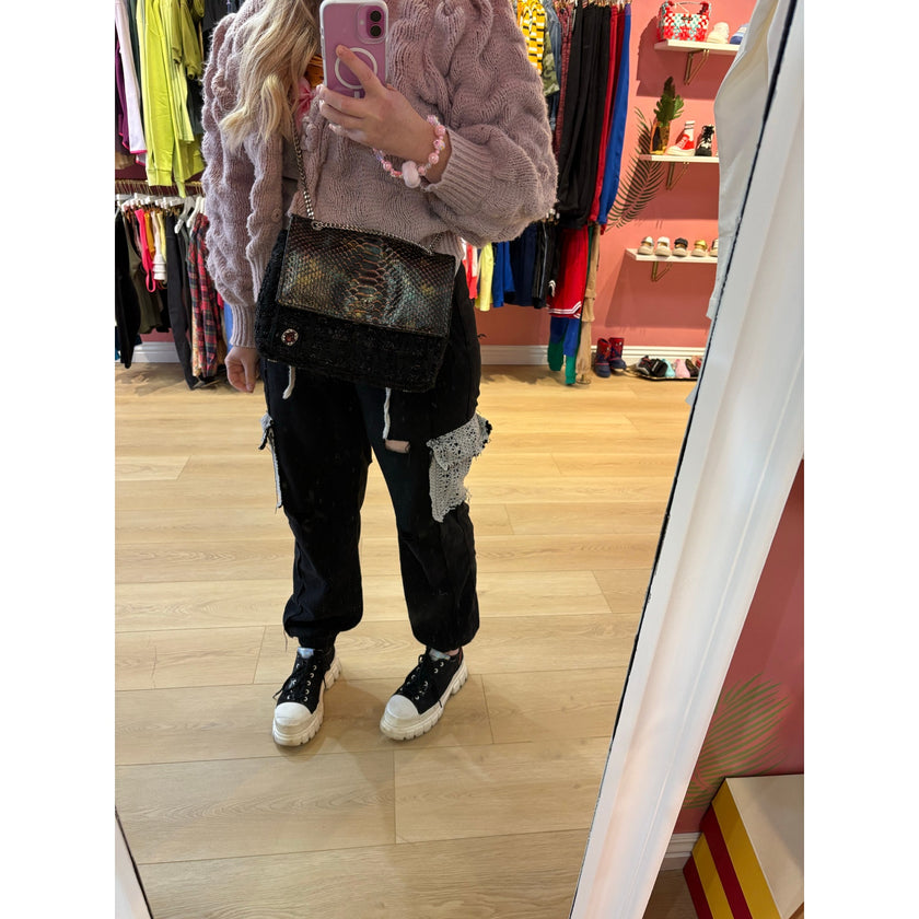 Minime Embossed Leather/ Tweed Medium Sac